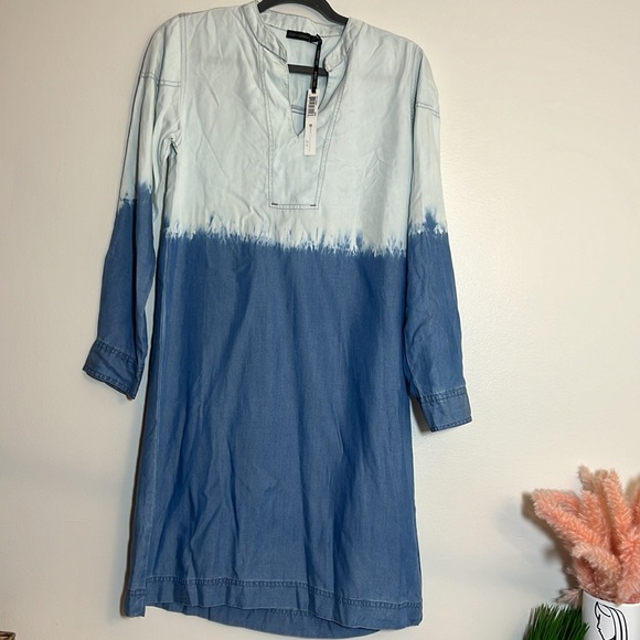 Coco + Carmen Linen Blue Chambray Dip Dyed Ombre Shirt Dress small / medium - Picture 1 of 3